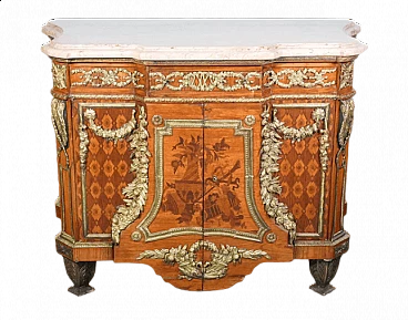 Jean Henri Riesner, Louis XV style inlaid wood dresser with marble top, early 20th century