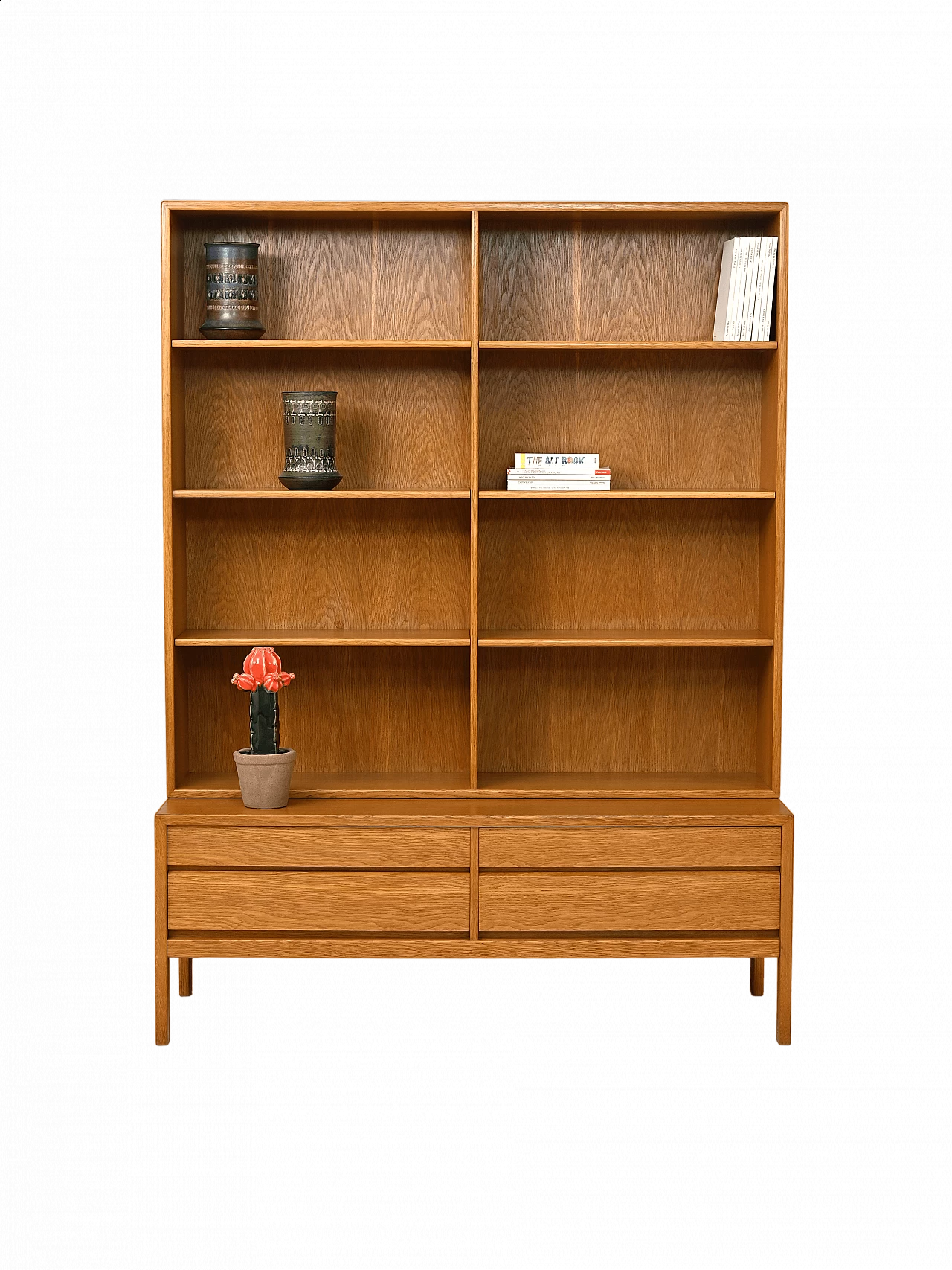 Oak bookcase with shelves and drawers, 1960s 16