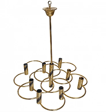 Lampadario in ottone di Gaetano Sciolari, anni '70