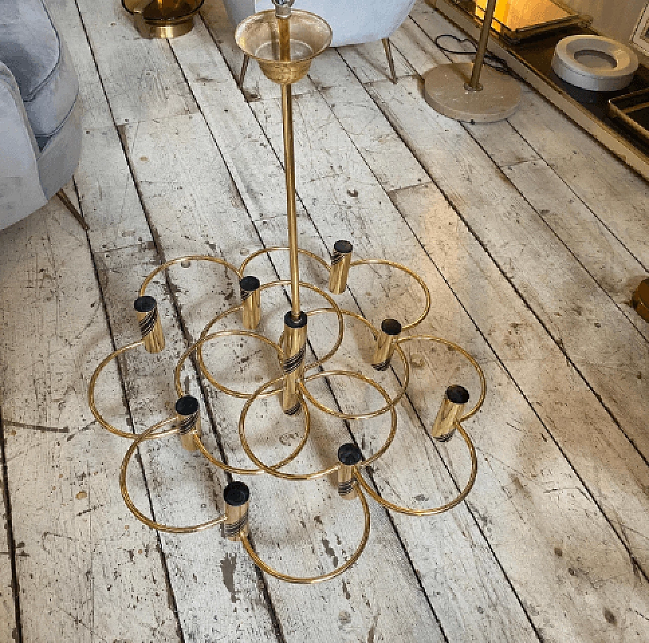 Brass chandelier by Gaetano Sciolari, 1970s 8