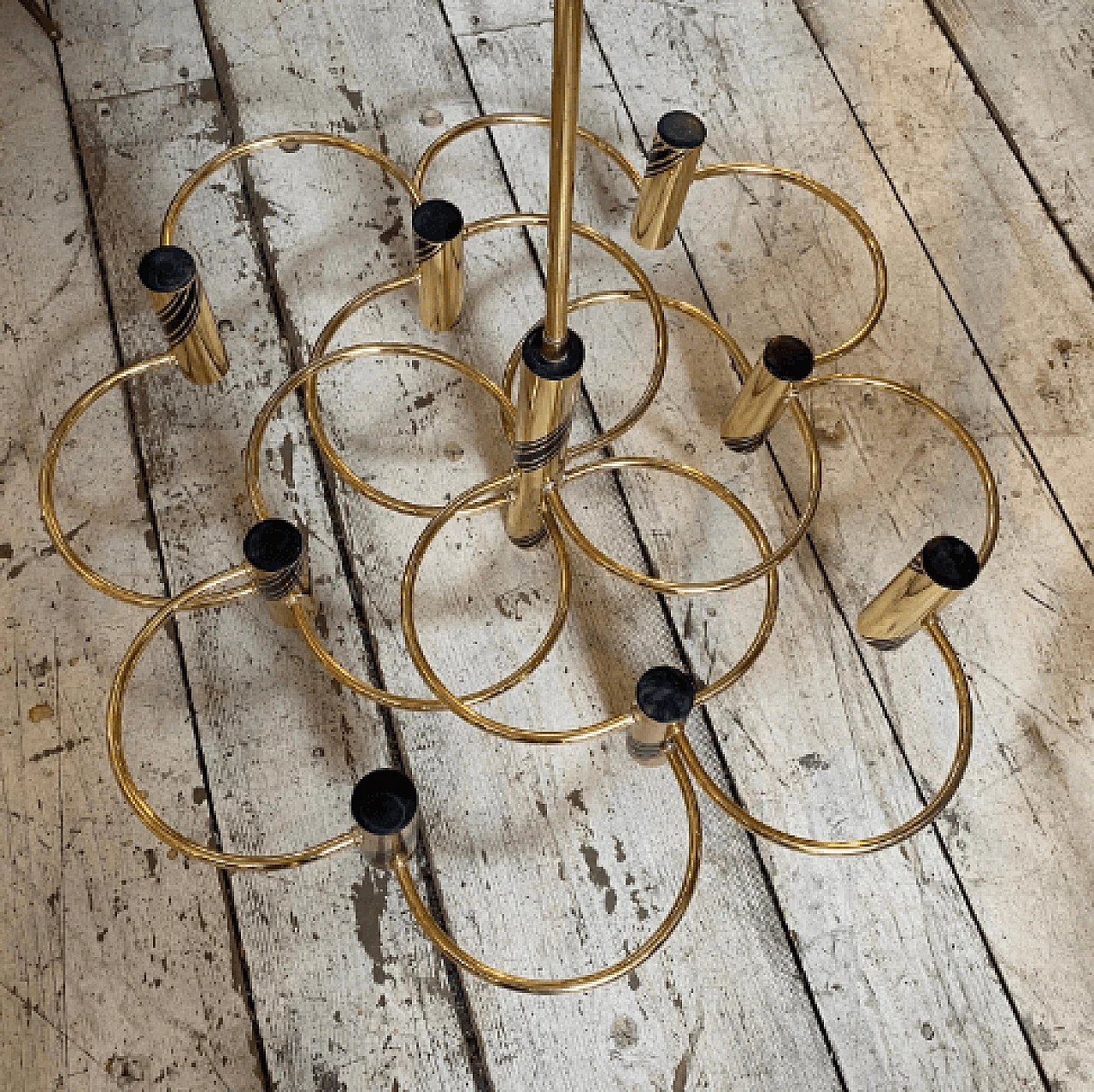 Brass chandelier by Gaetano Sciolari, 1970s 9