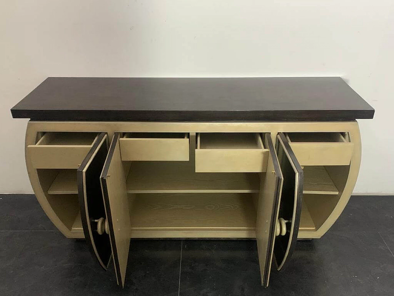 Art Deco style lacquered sideboard with rounded sides, 1990s 4