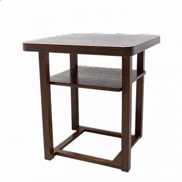 Tavolino quadrato Art Déco in rovere con doppio ripiano, anni '50