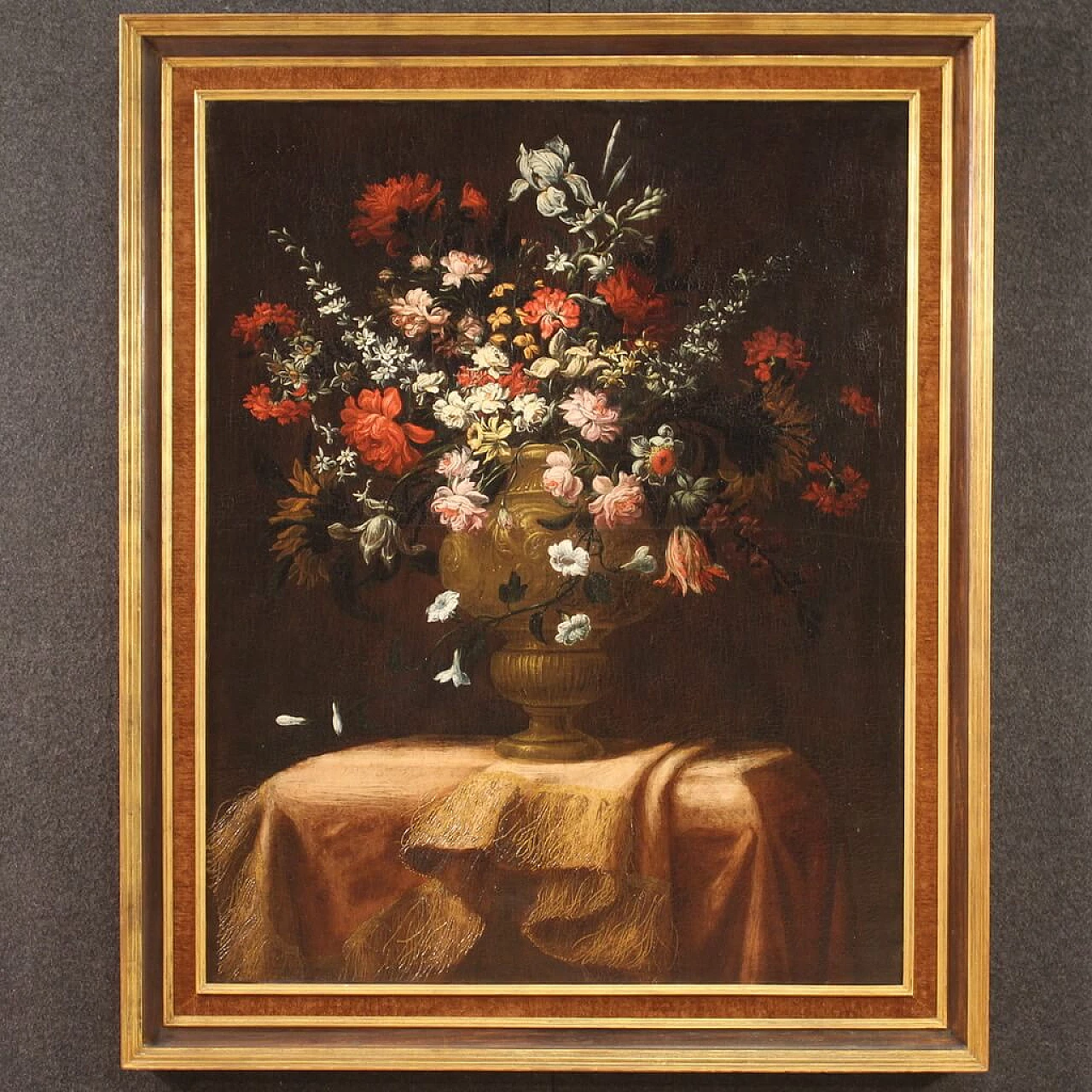 Still life with vase of flowers, oil painting on canvas, 18th century 1