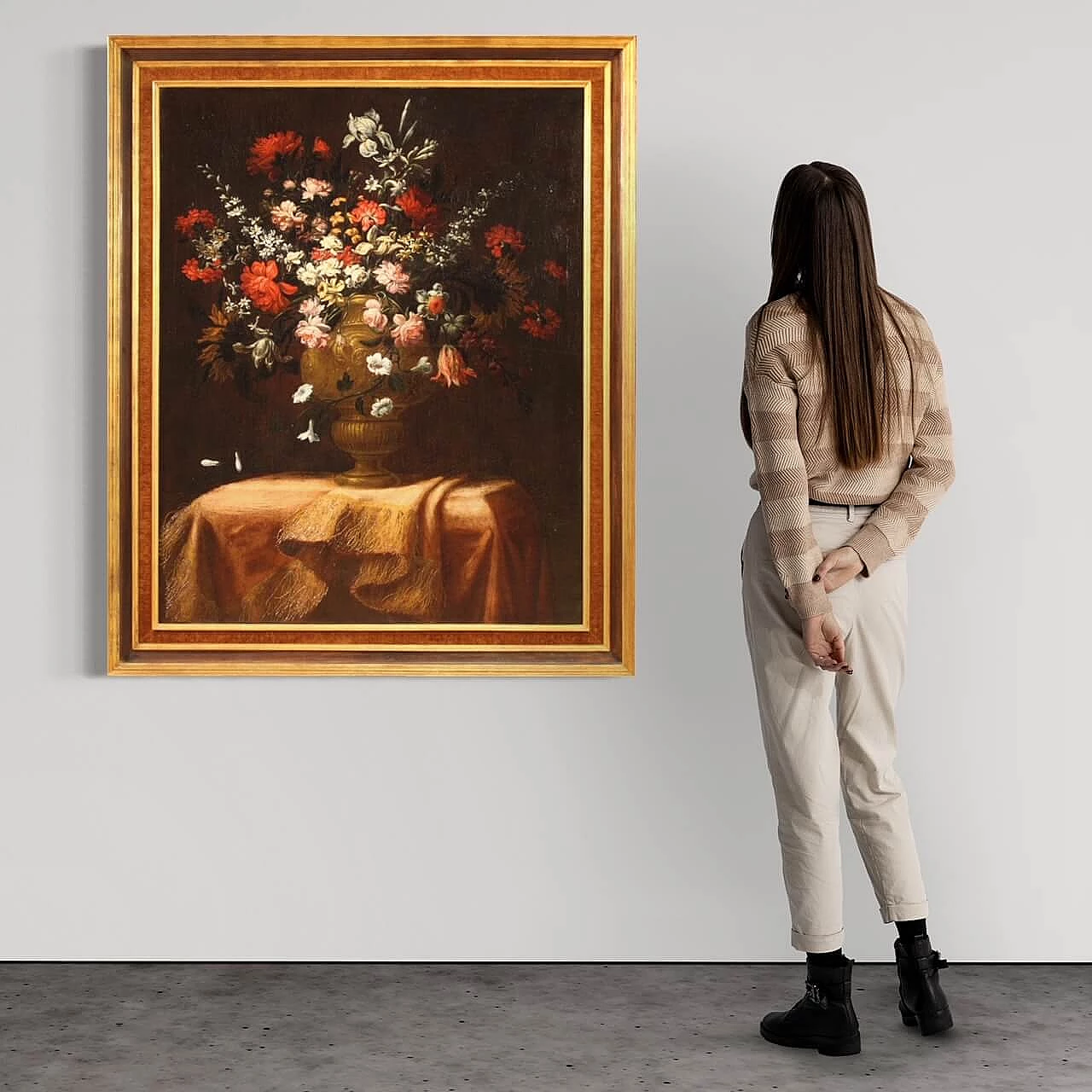 Still life with vase of flowers, oil painting on canvas, 18th century 4