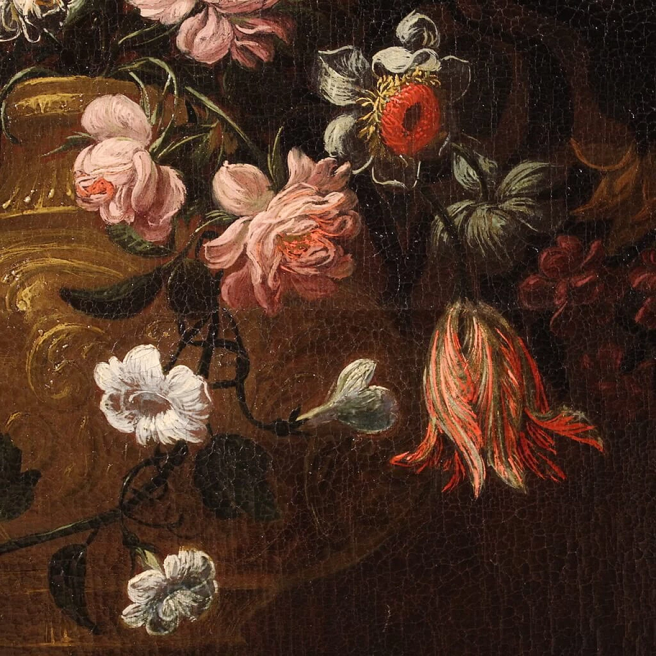 Still life with vase of flowers, oil painting on canvas, 18th century 9