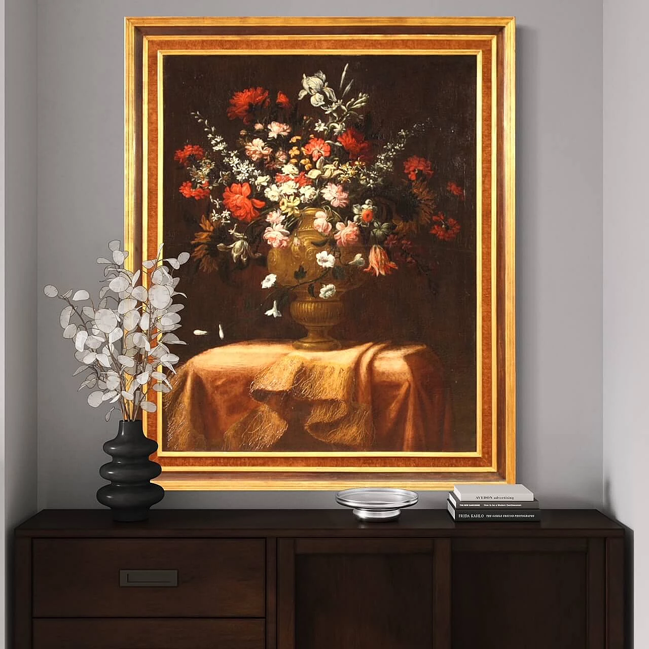 Still life with vase of flowers, oil painting on canvas, 18th century 13