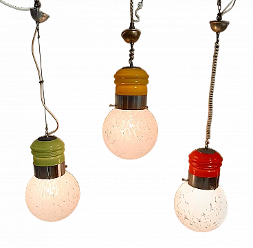3 Bulb-shaped Murano glass chandeliers, 1970s