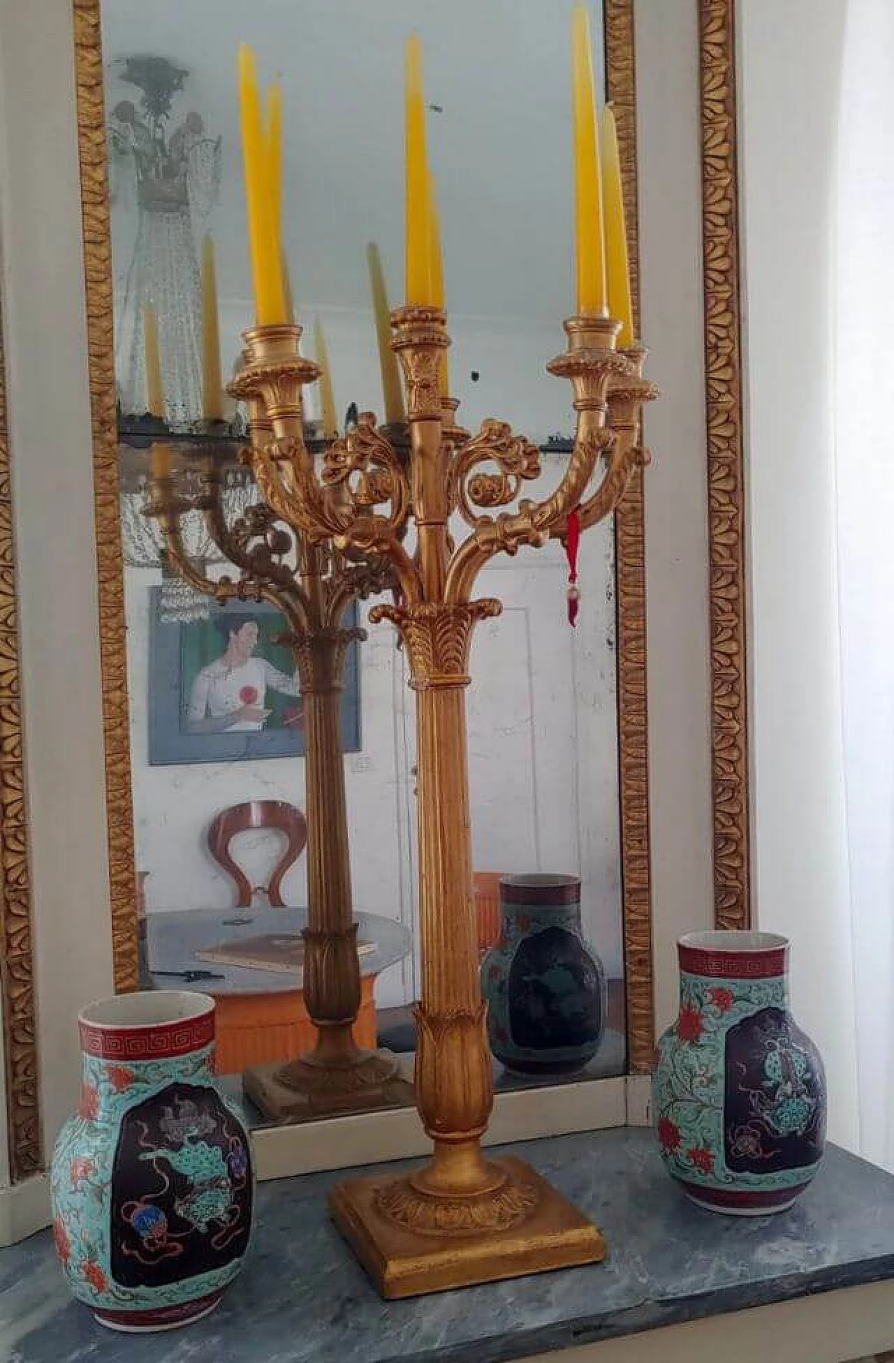 Empire carved and gilded wood candle holder, early 19th century 1