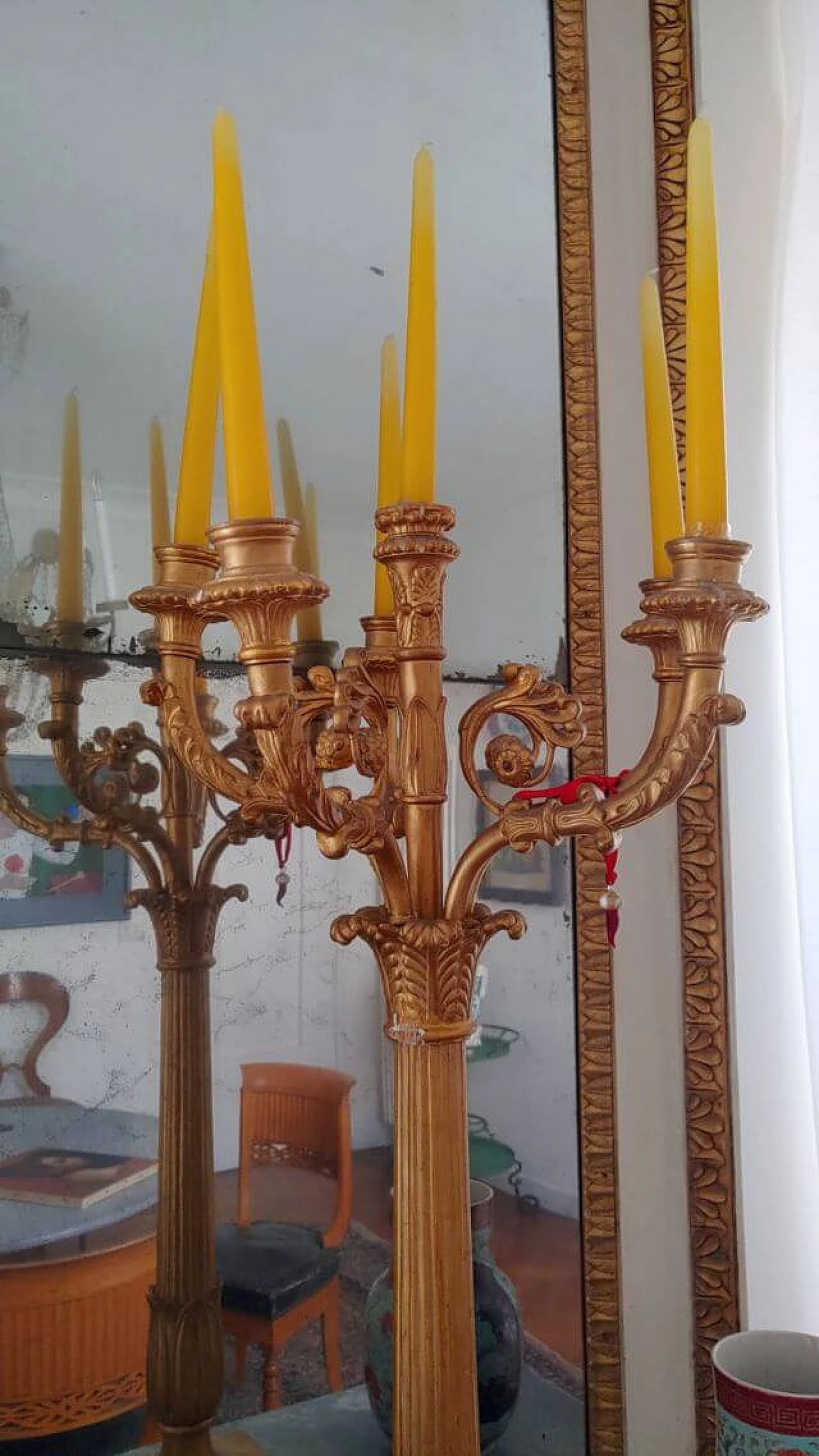 Empire carved and gilded wood candle holder, early 19th century 2
