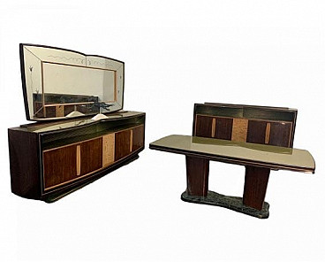 Credenza, mobile bar, specchio e tavolo di Vittorio Dassi, anni '40