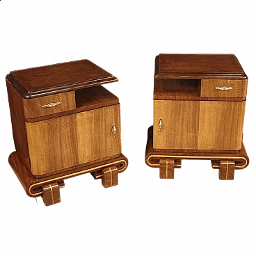 Pair of wooden bedside tables in Art Deco style, 1950s