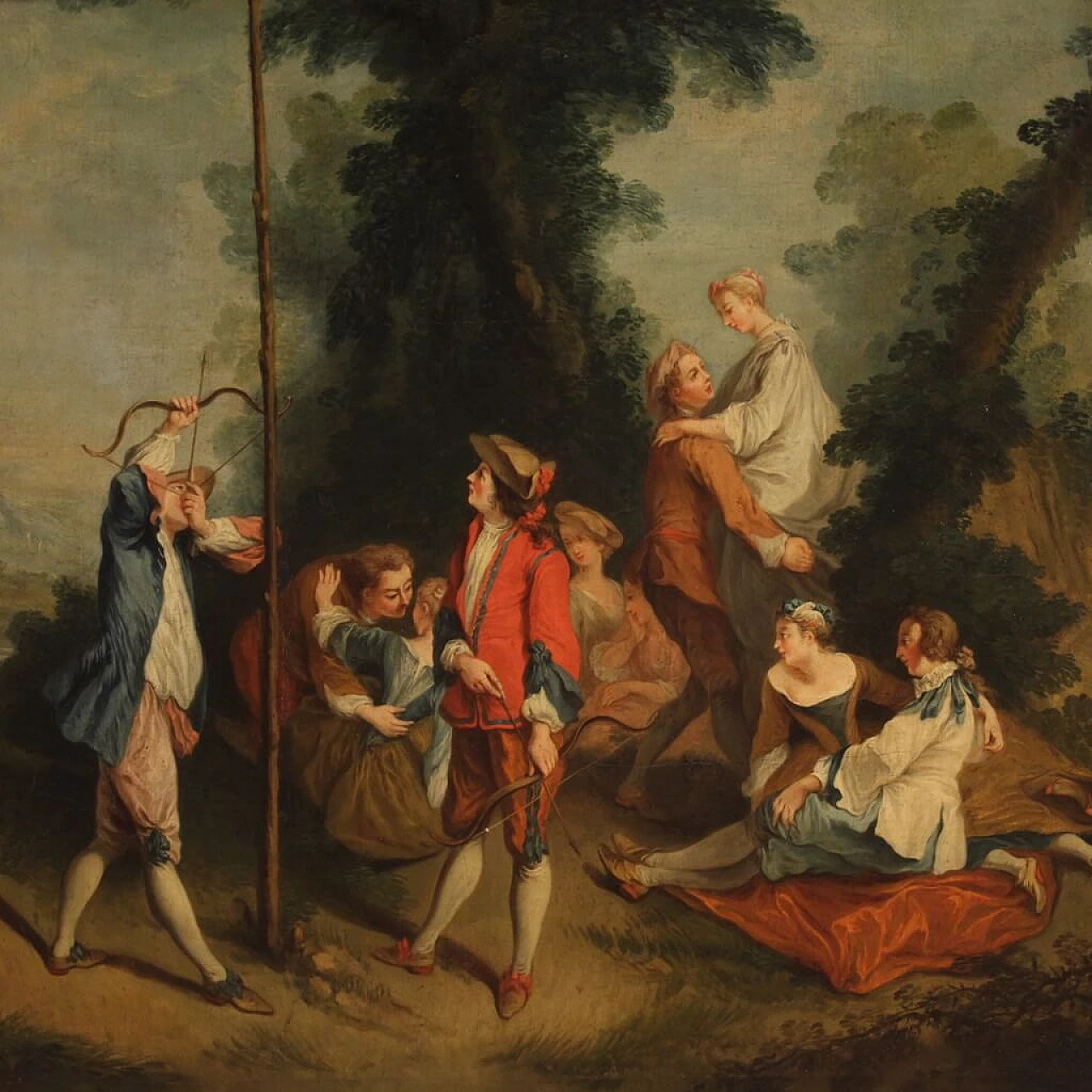 Painting depicting gallant feast in the woods, oil on canvas, 18th century 1
