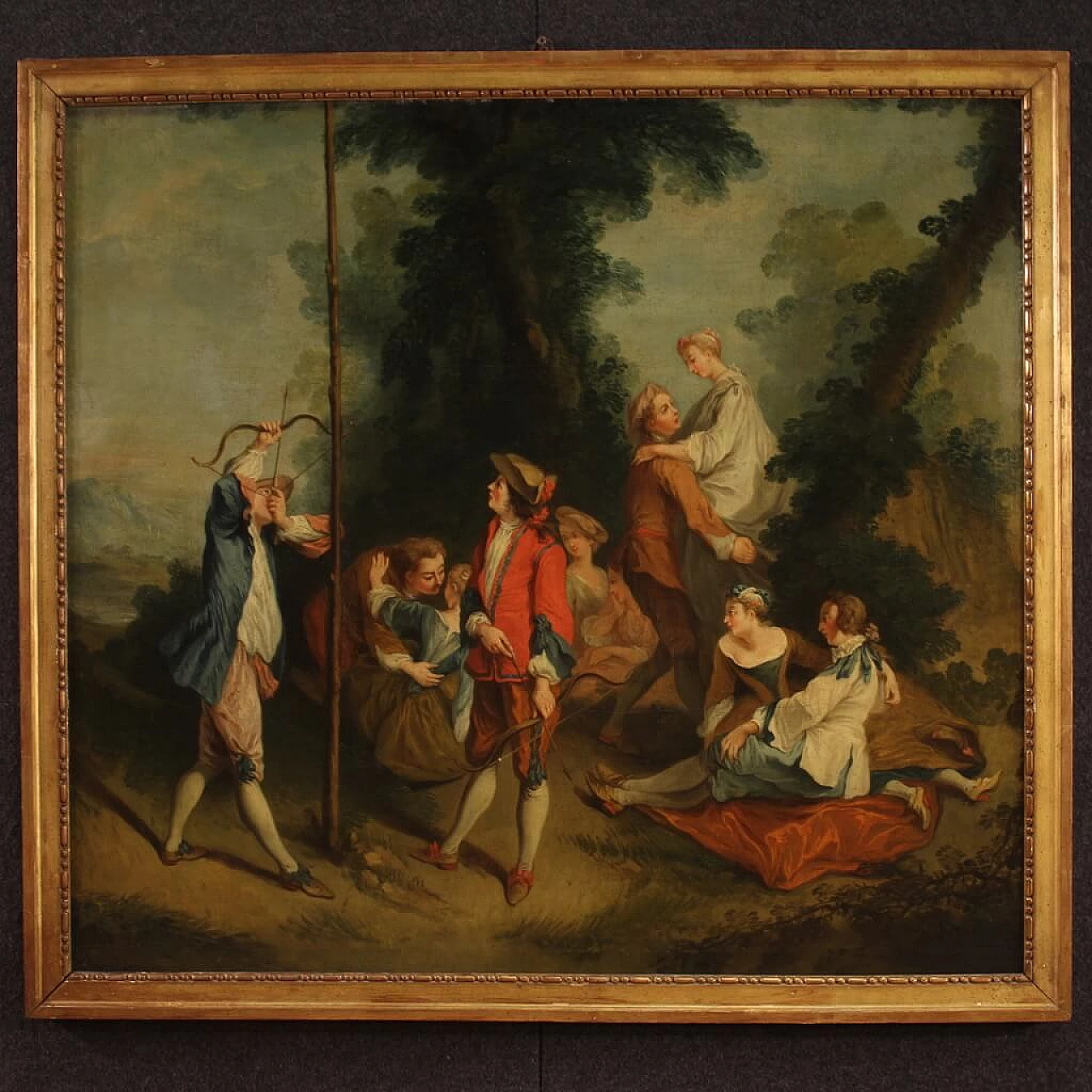 Painting depicting gallant feast in the woods, oil on canvas, 18th century 2