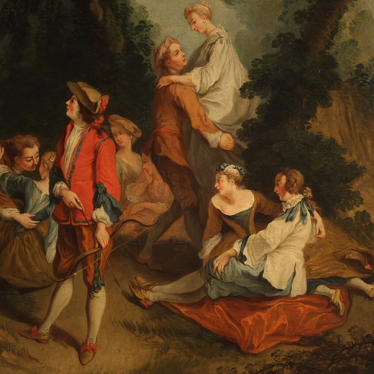 Painting depicting gallant feast in the woods, oil on canvas, 18th century 4