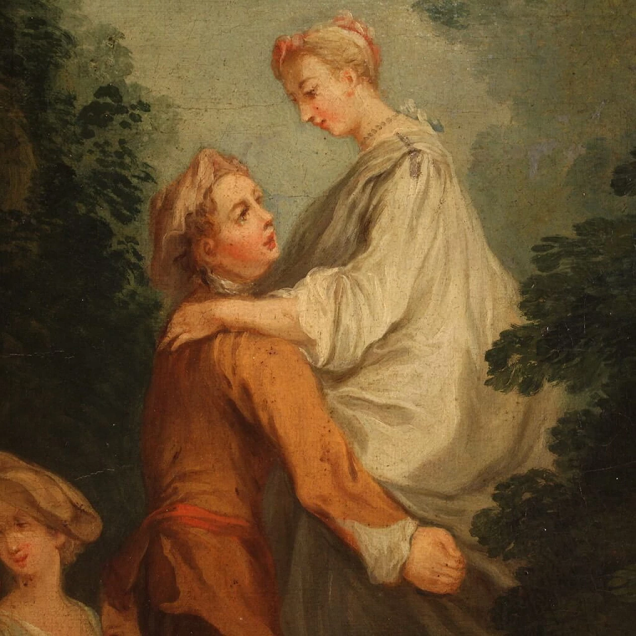 Painting depicting gallant feast in the woods, oil on canvas, 18th century 6