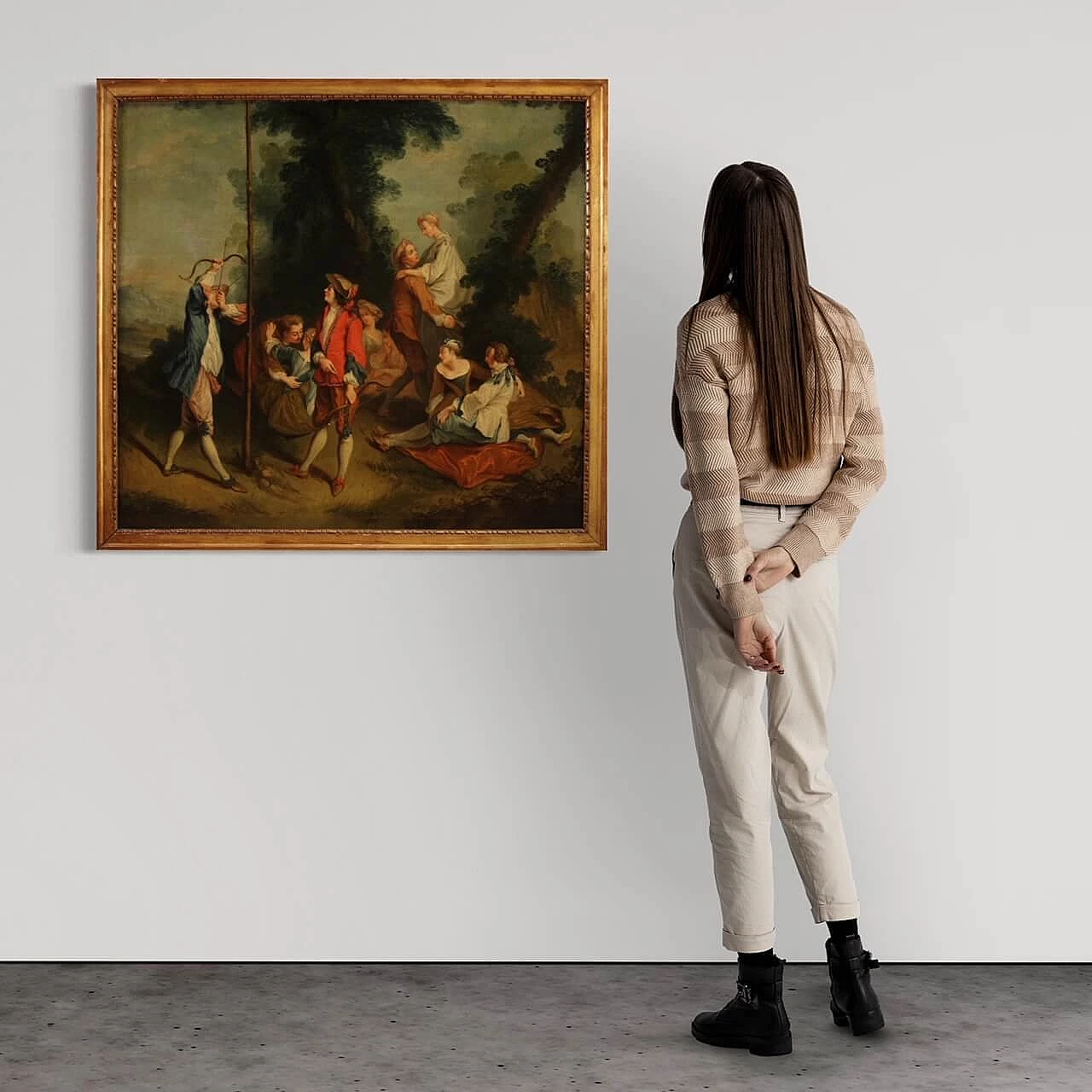 Painting depicting gallant feast in the woods, oil on canvas, 18th century 7