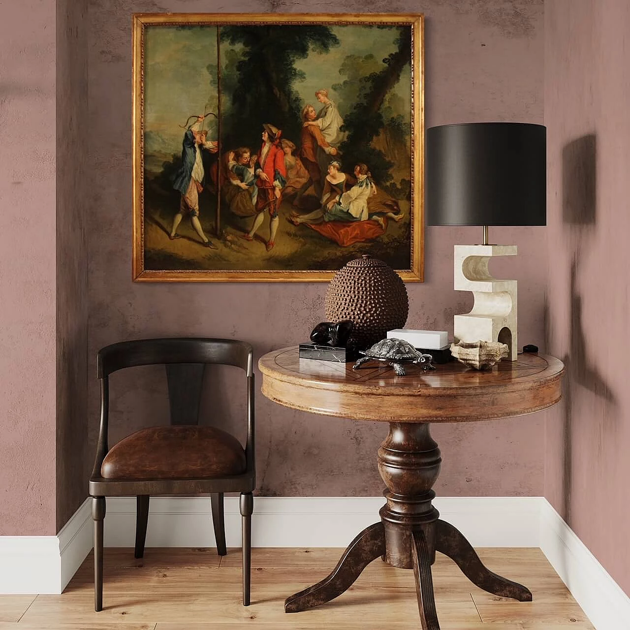 Painting depicting gallant feast in the woods, oil on canvas, 18th century 15