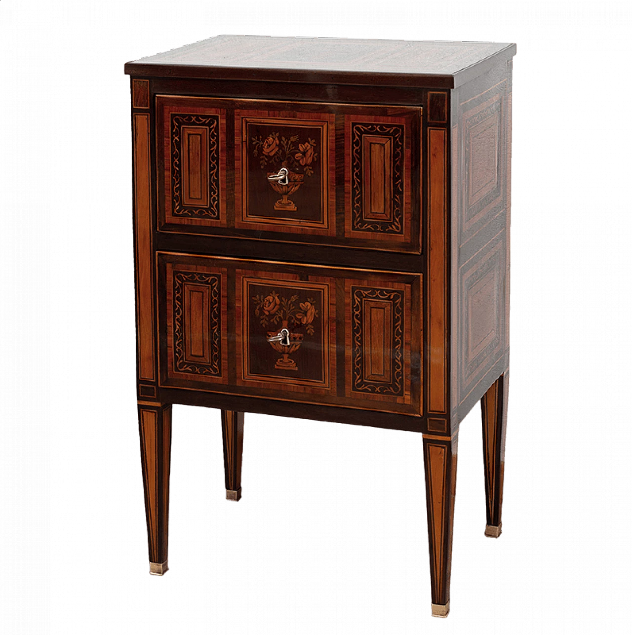 Louis XVI bedside table in exotic precious woods, 18th century 8