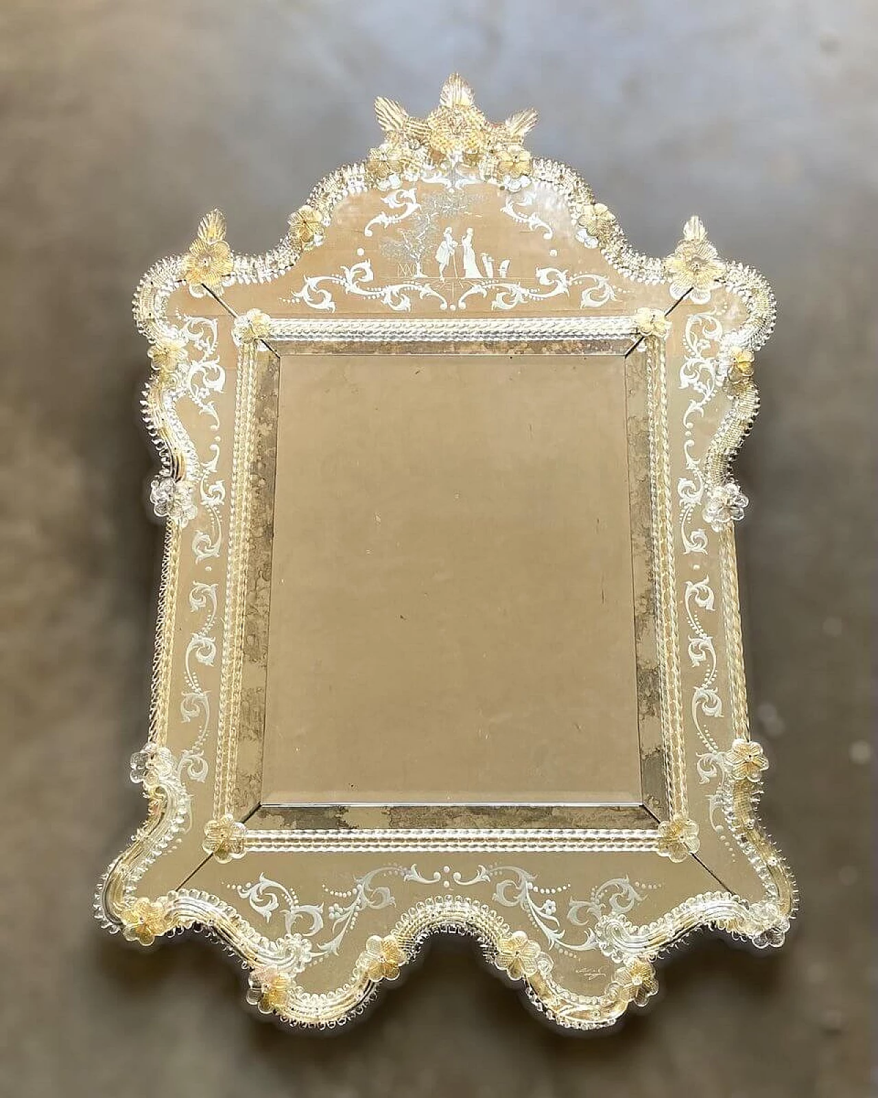 Specchio da parete in vetro di Murano inciso, anni '60 2
