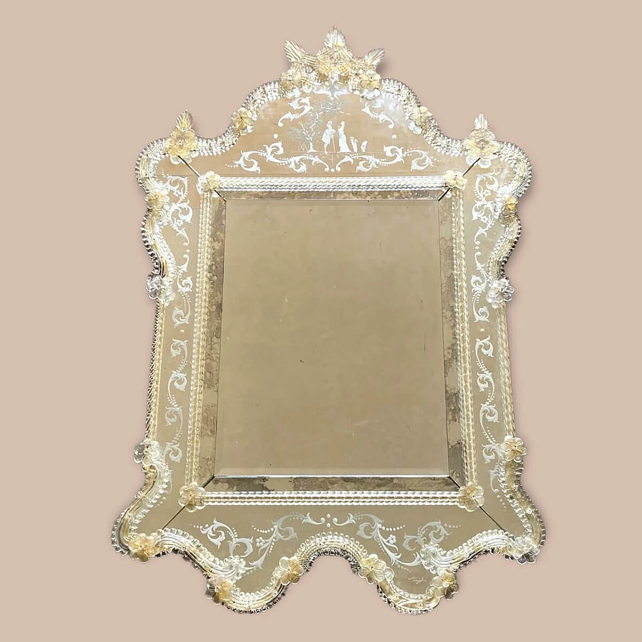 Specchio da parete in vetro di Murano inciso, anni '60 4