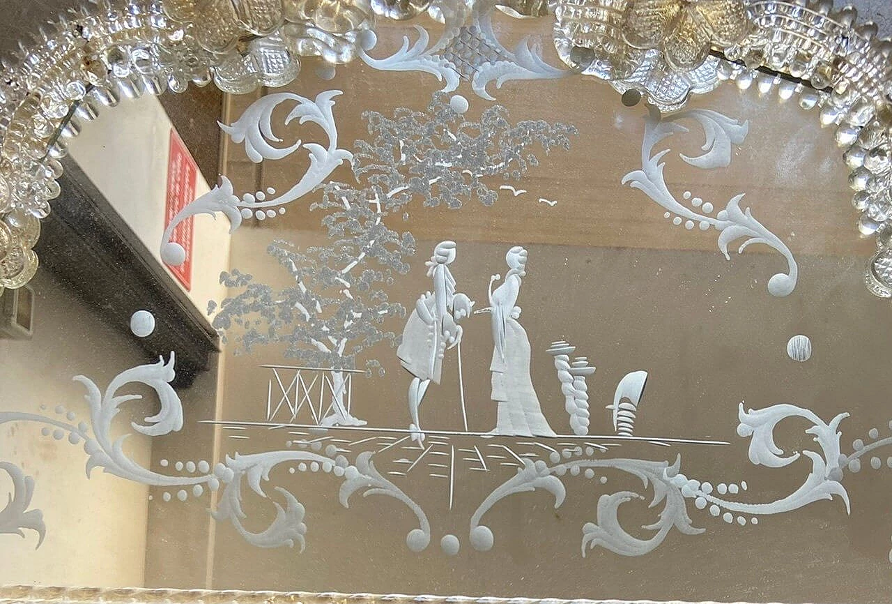 Specchio da parete in vetro di Murano inciso, anni '60 6