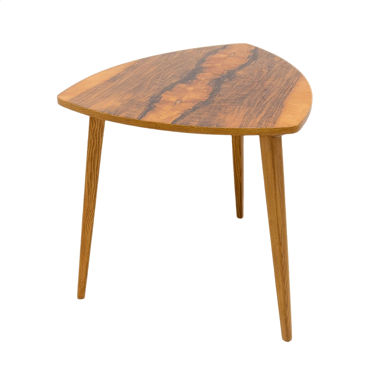 Triangular walnut side table, 1970s 14