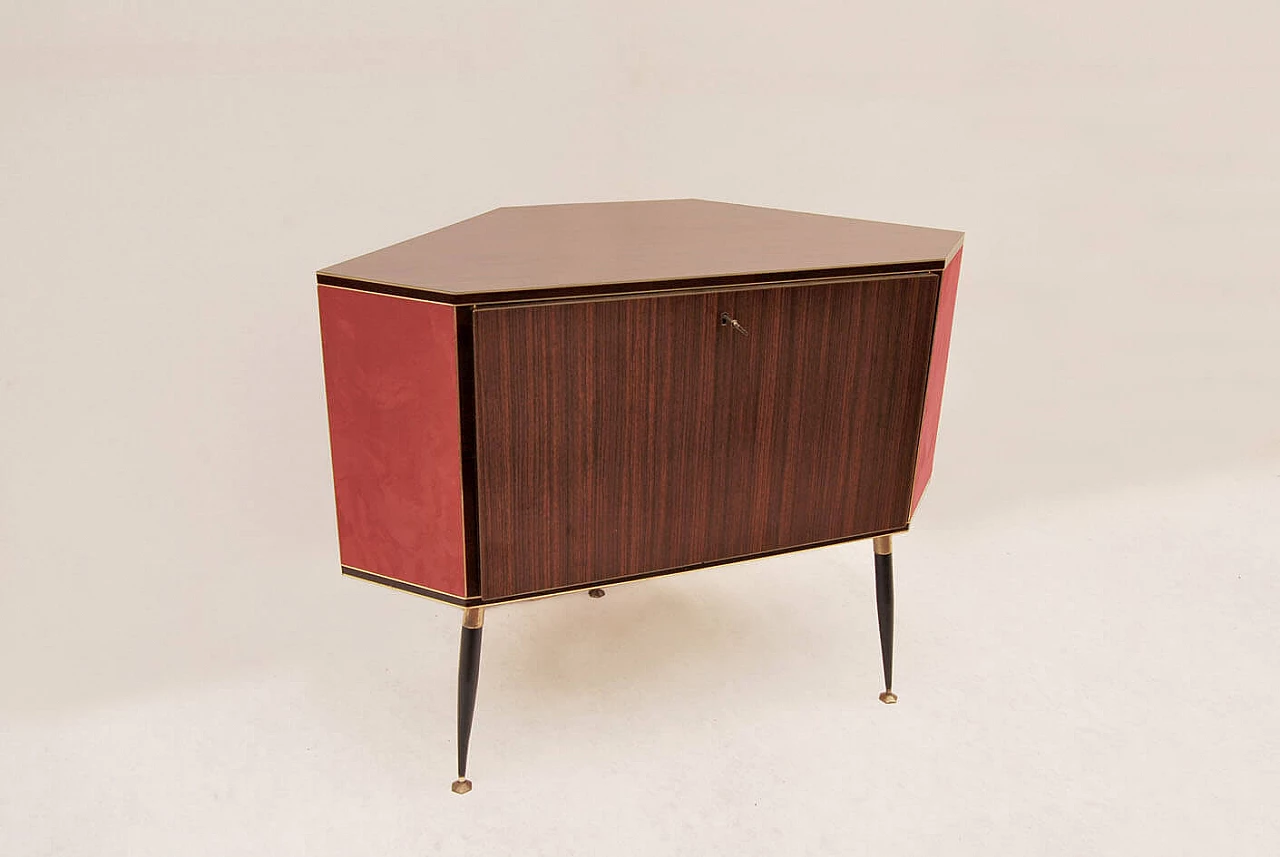 Wood and laminate corner bar cabinet, 1950s 2