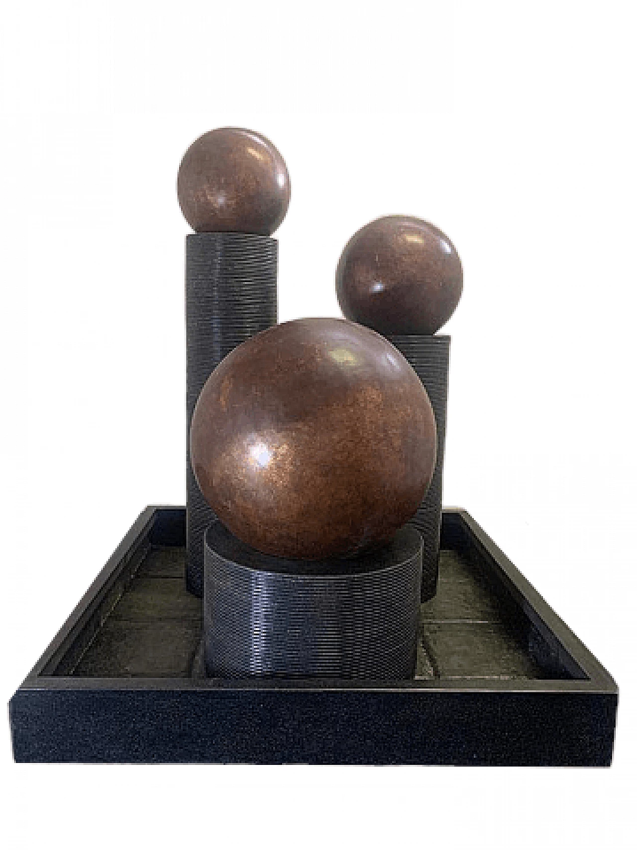 Fibreglass fountain with rotating copper spheres by Ravi Shing, 1990 21