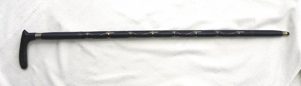 Ebonized wood and brass walking stick, 1990s 5