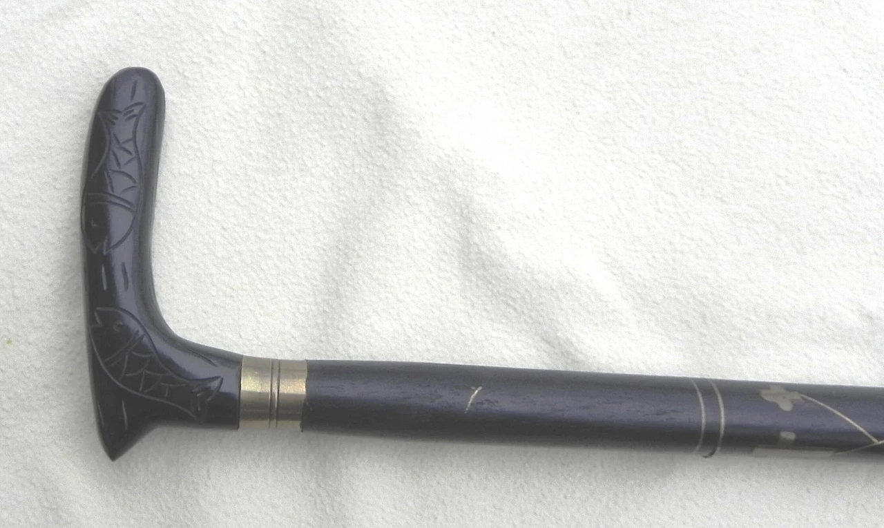 Ebonized wood and brass walking stick, 1990s 8