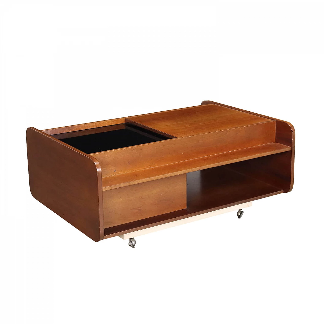 Walnut coffee table with open compartment and bottle compartment, 1970s 1