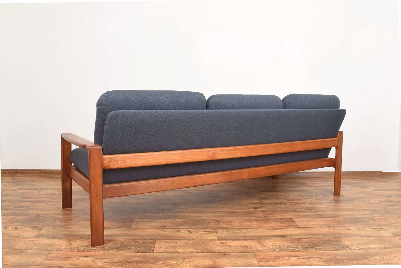 Three-seater solid teak and fabric sofa, 1970s 6