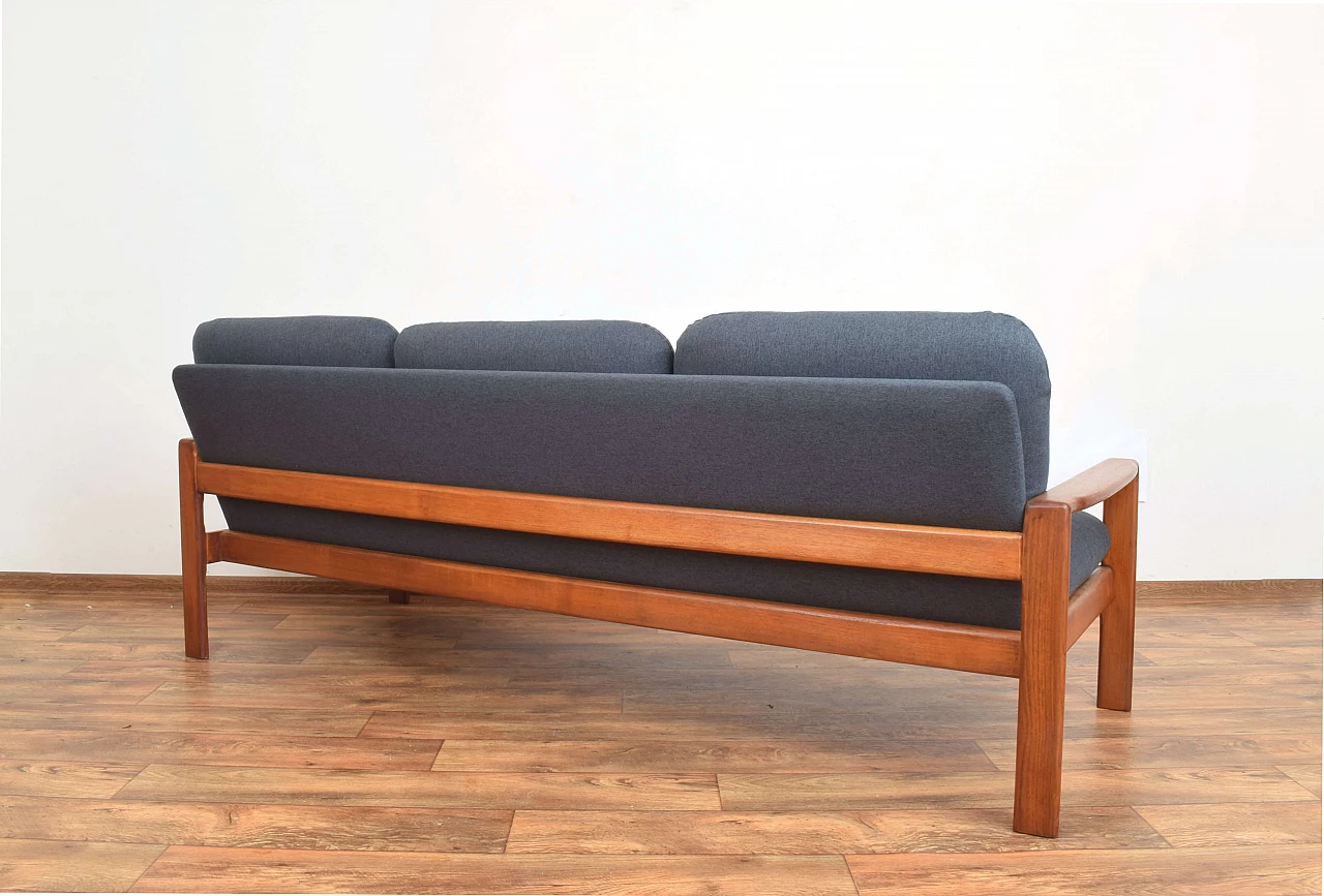 Three-seater solid teak and fabric sofa, 1970s 7