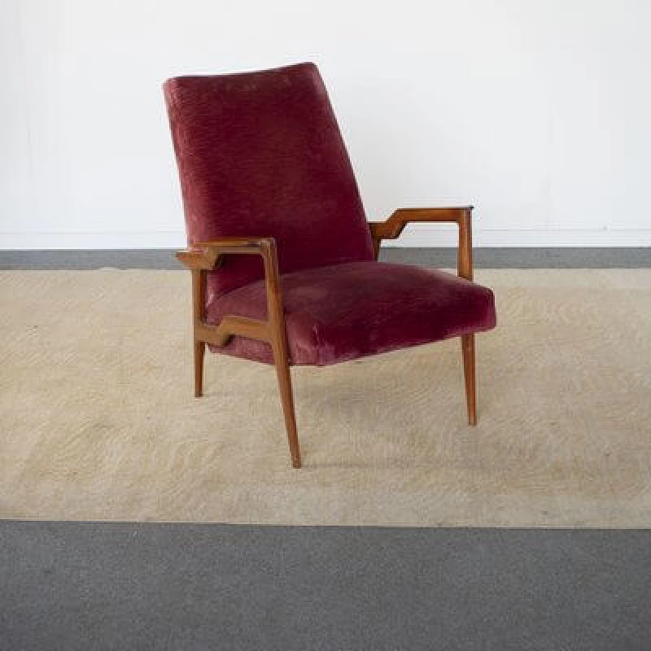 3 Wood and velvet armchairs attributed to Ico and Luisa Parisi, 1950s 1