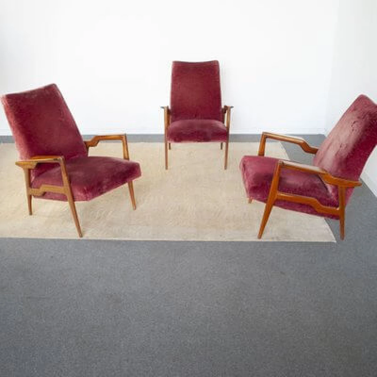 3 Wood and velvet armchairs attributed to Ico and Luisa Parisi, 1950s 4
