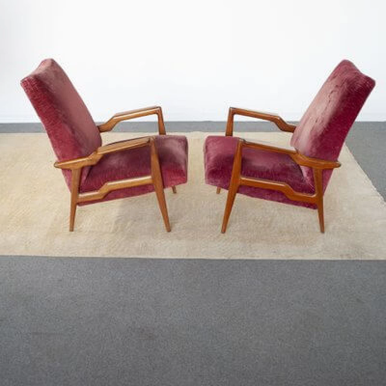 3 Wood and velvet armchairs attributed to Ico and Luisa Parisi, 1950s 5