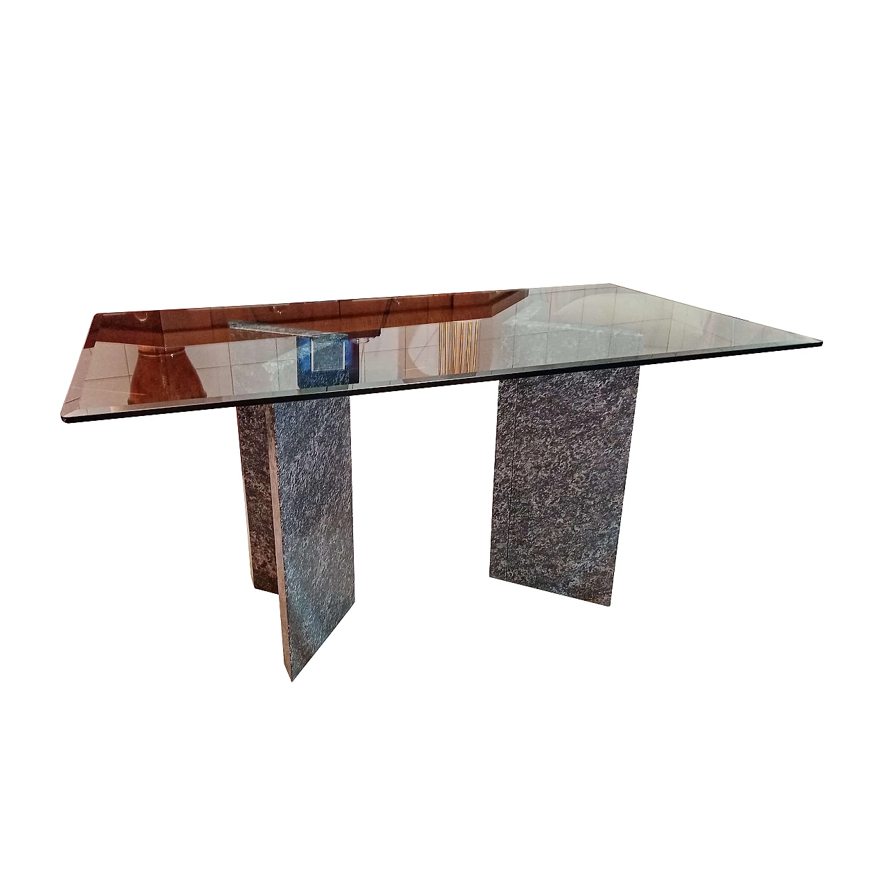Tavolo in marmo con piano in vetro, anni '80 6