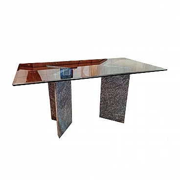 Marble table with glass top, 1980s