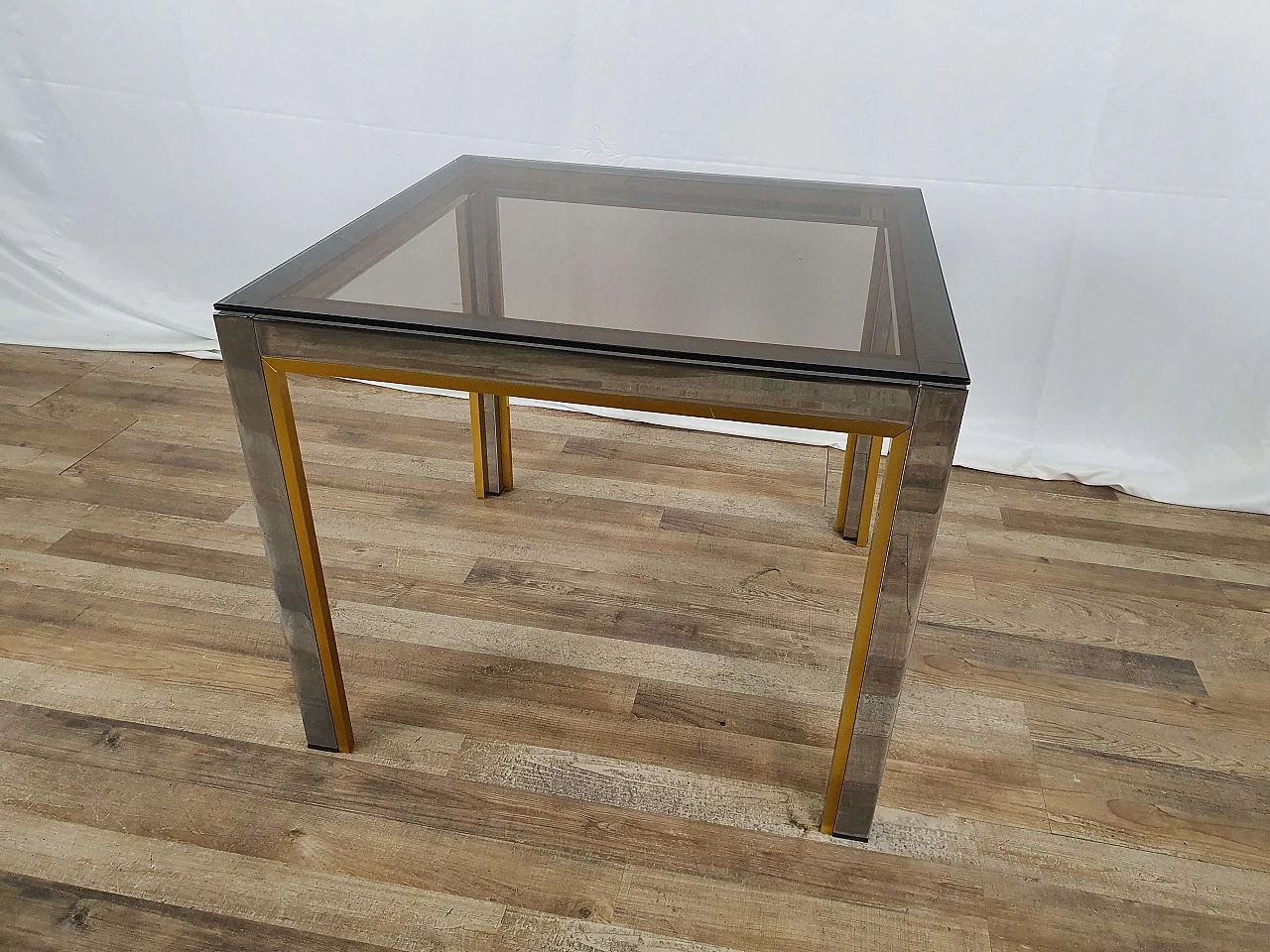 Square steel and smoked glass side table by Renato Zevi, 1970s 1
