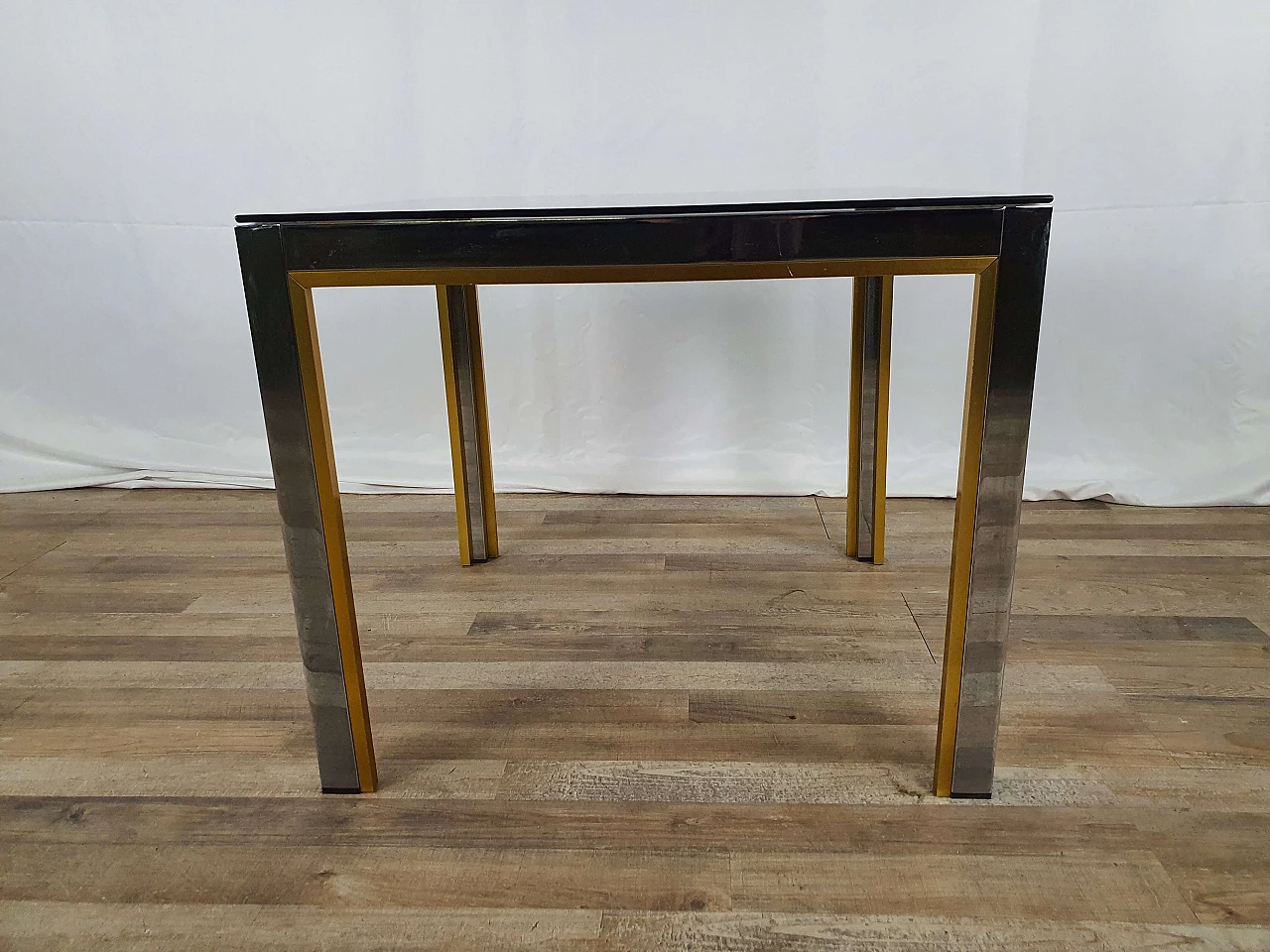 Square steel and smoked glass side table by Renato Zevi, 1970s 2