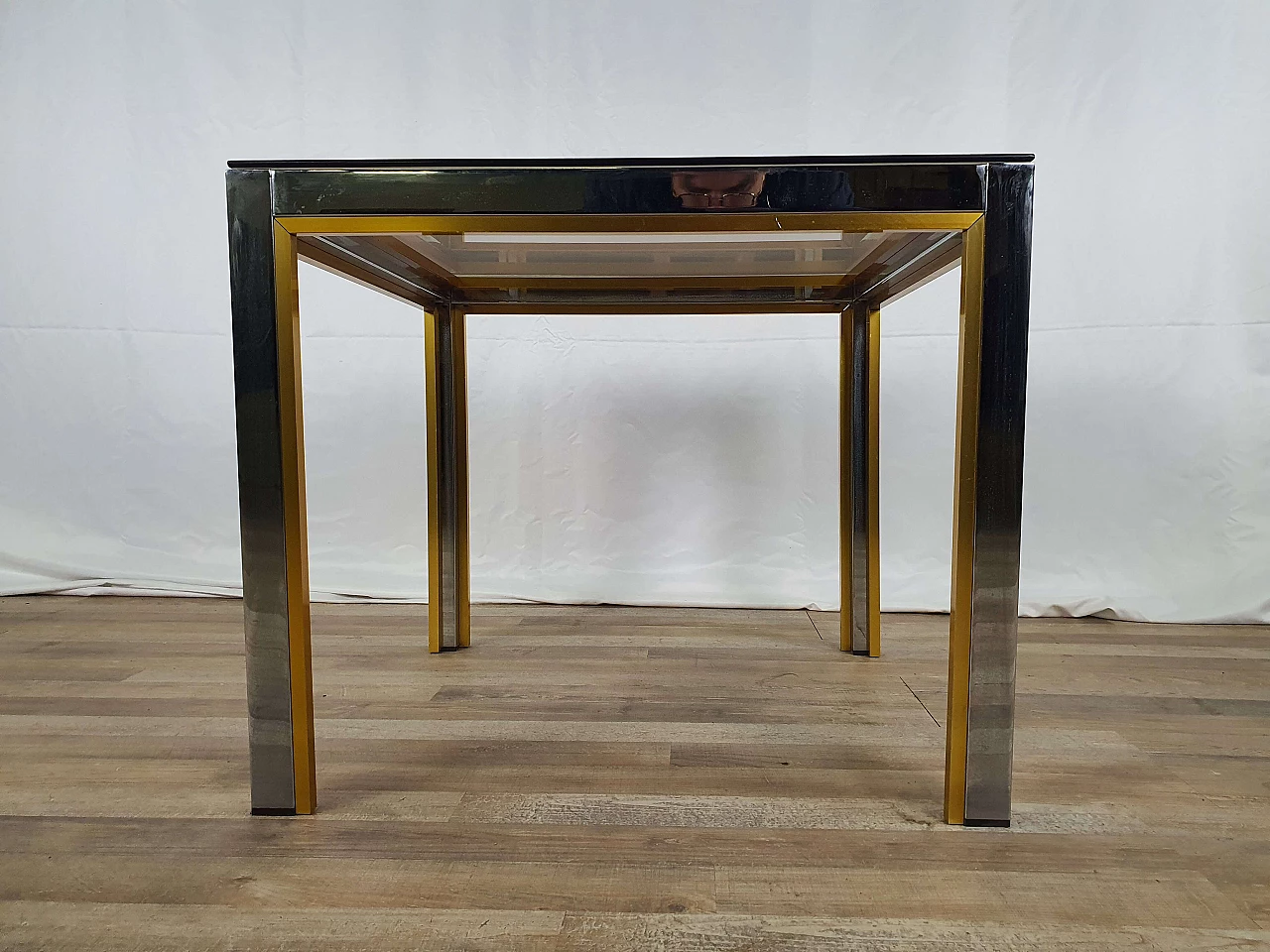 Square steel and smoked glass side table by Renato Zevi, 1970s 3