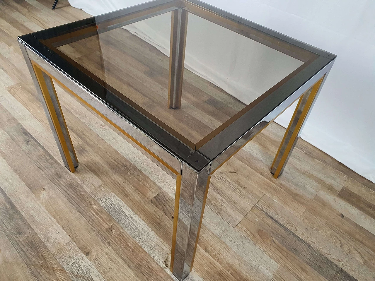 Square steel and smoked glass side table by Renato Zevi, 1970s 4