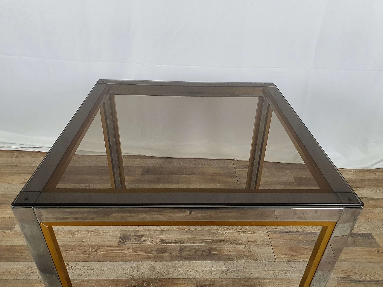 Square steel and smoked glass side table by Renato Zevi, 1970s 7