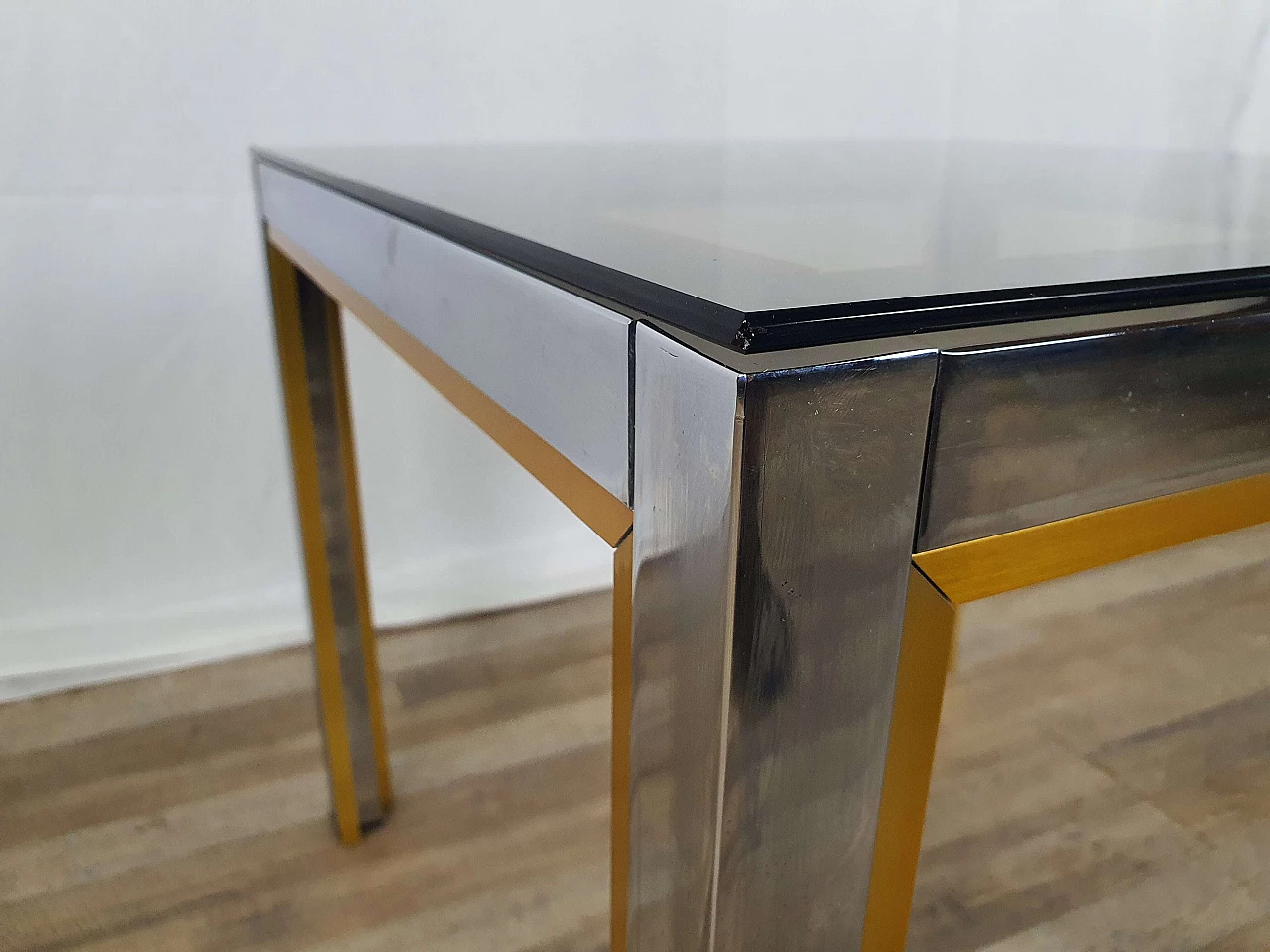 Square steel and smoked glass side table by Renato Zevi, 1970s 9