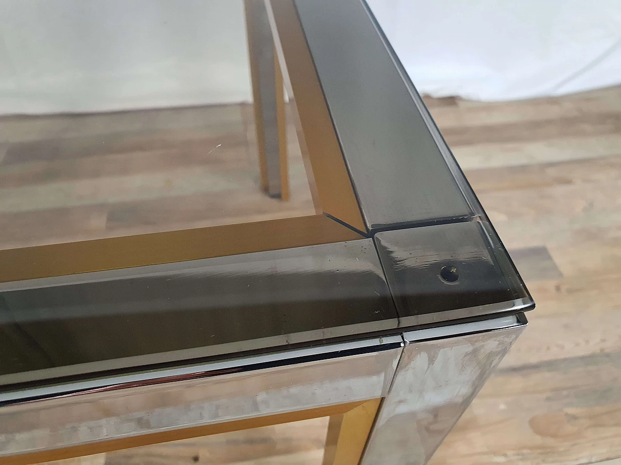 Tavolino quadrato in acciaio e vetro fumé di Renato Zevi, anni '70 10