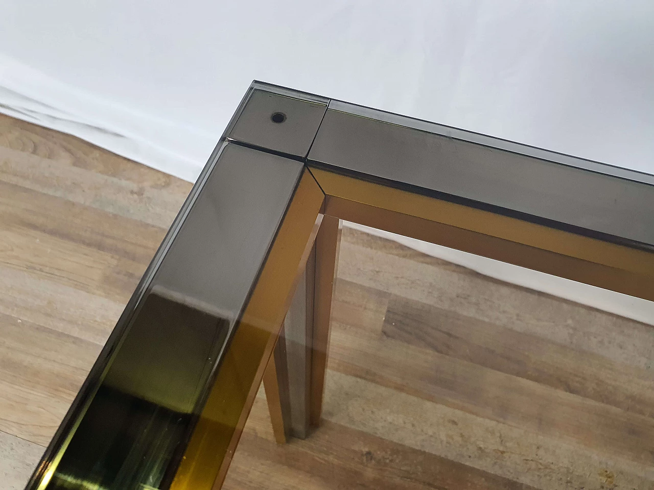 Tavolino quadrato in acciaio e vetro fumé di Renato Zevi, anni '70 13