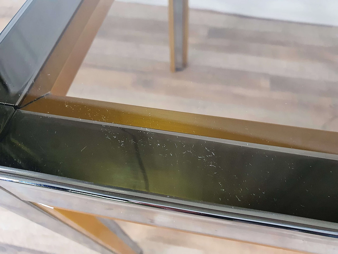 Tavolino quadrato in acciaio e vetro fumé di Renato Zevi, anni '70 15