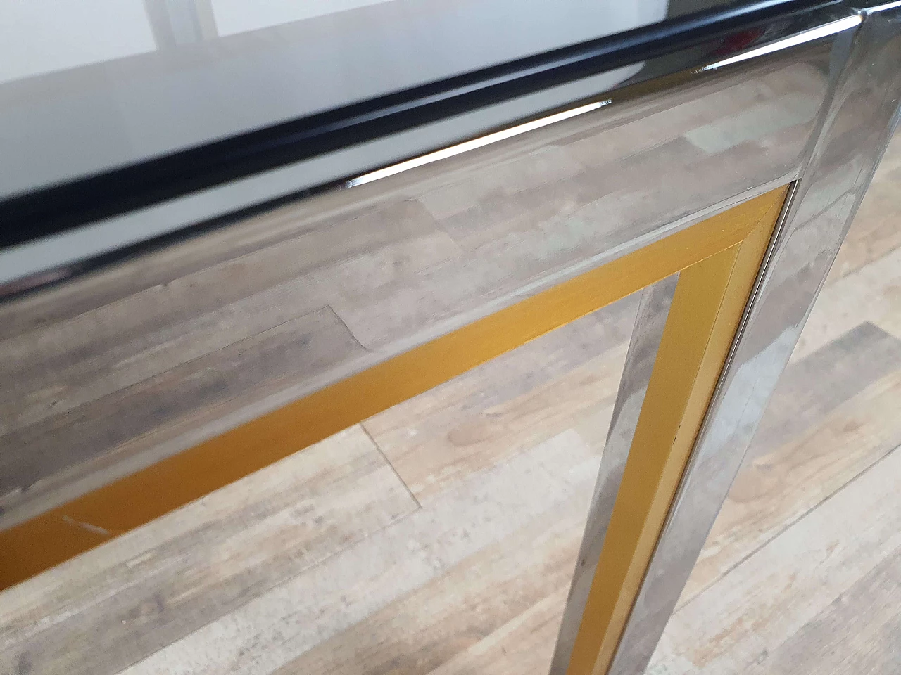 Tavolino quadrato in acciaio e vetro fumé di Renato Zevi, anni '70 18