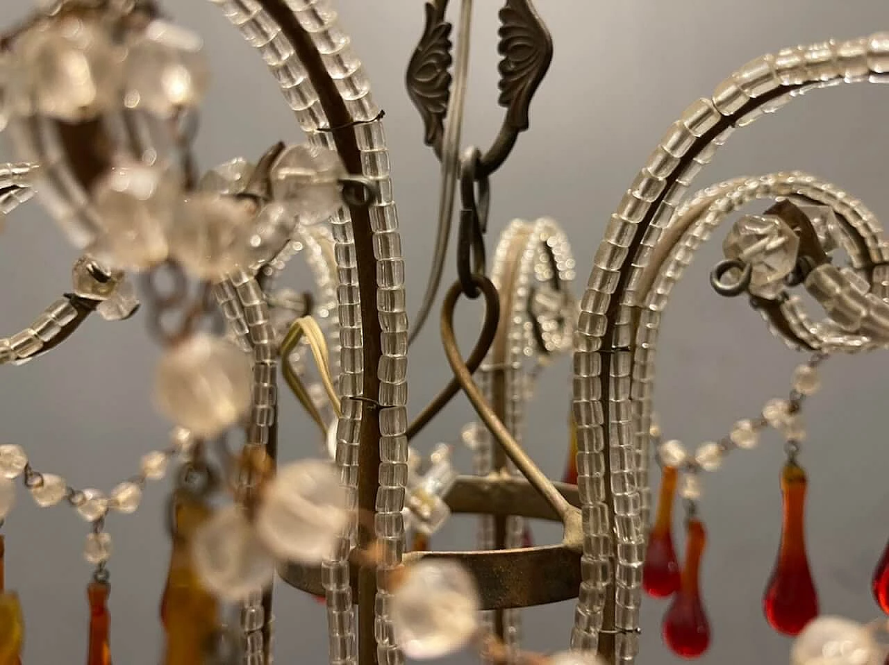 Bronze, crystal and Murano glass chandelier, 1950s 1